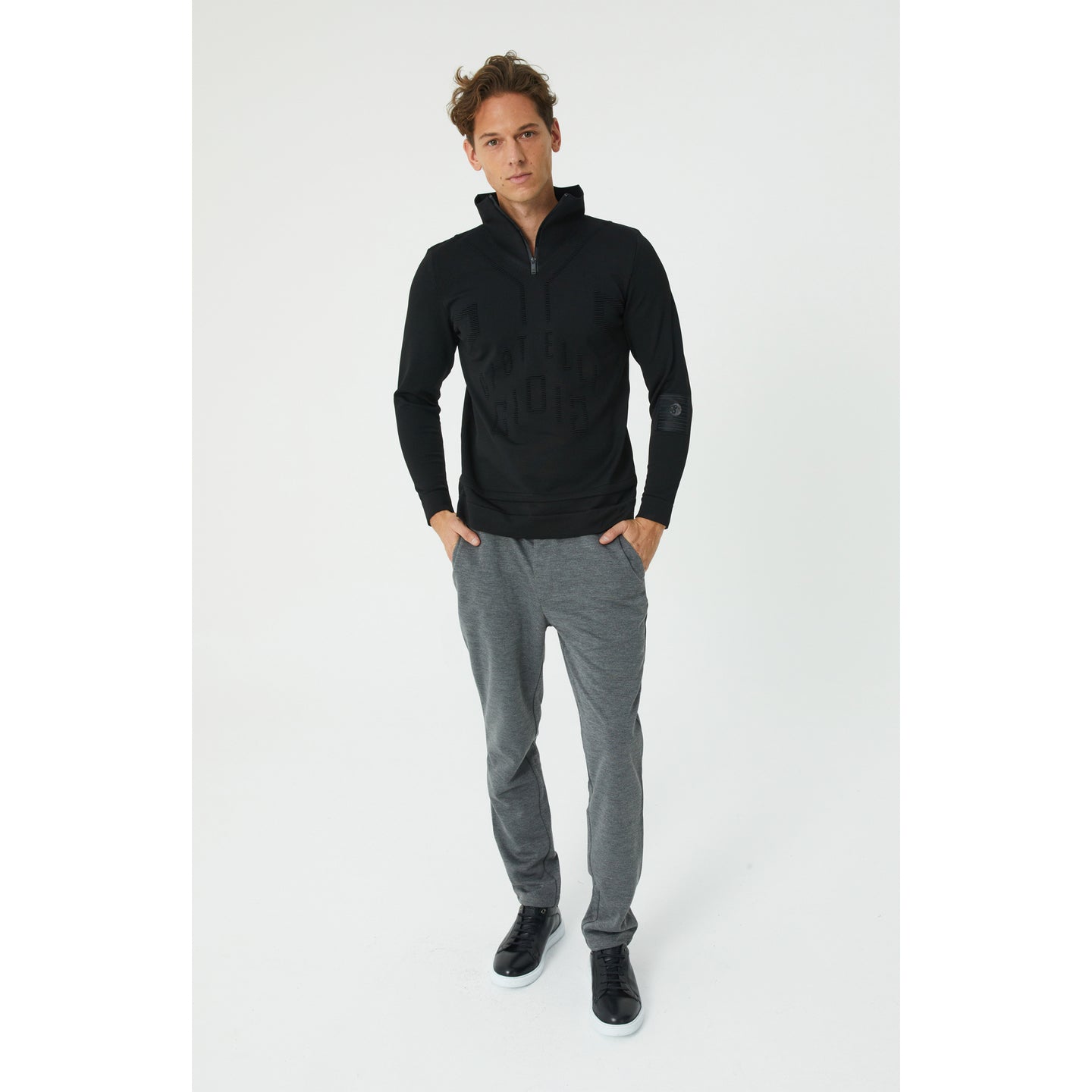 Black Patterned Half-Zip Sweater